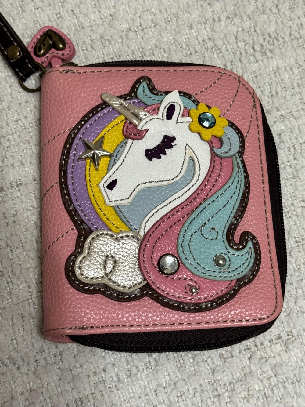 Chala Unicorn Pink Wristlet Faux Leather Zip Around Wallet Whimisical